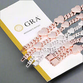 10mm Heart Charm Cuban Link 925 Sterling Silver Moissanite Chain